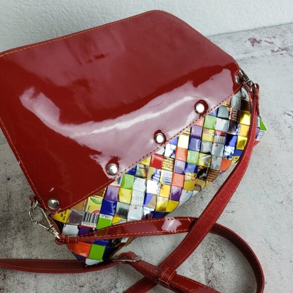 Nahui Ollin Y2K Unique Crossbody Bag Candy Wrapper Mini Purse Patent Leather - Picture 6 of 10